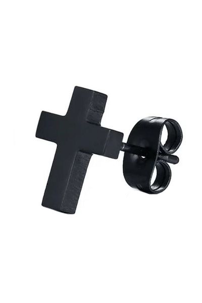 REDz Accessories Cercei cruce, gotic punk, pentru bărbați, închidere cu șurub, la modă, oțel inoxidabil, negru