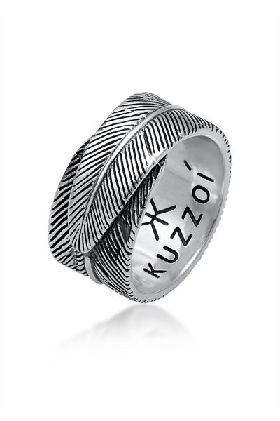 KUZZOI Ring Herren Feder Statement Chunky Vintage Trend Massiv In 925 Sterling Silber