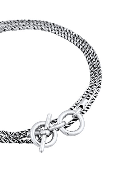 KUZZOI Armband Herren Kordel Halskette T-Bone Massiv Robust Oxidiert in 925 Sterling Silber