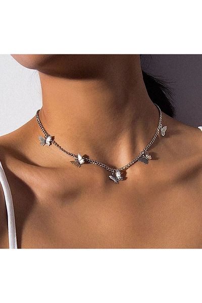 REDz Accessories Coliere cu fluture, fluture de lux, femei, modă, oțel inoxidabil, argint