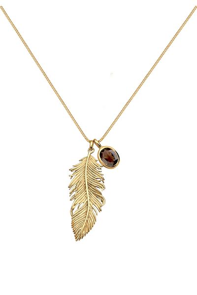 ELLI Necklace Halskette Feder Boho Hippie Rauchquartz 925 Silber