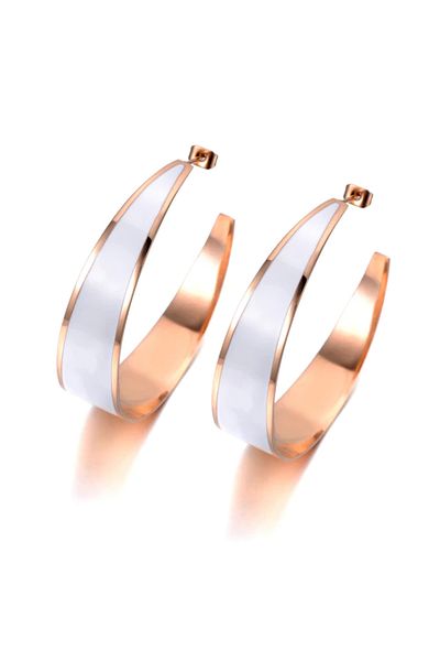 REDz Accessories Semi-Circle Earrings, Stainless-steel, Rose-Gold/White