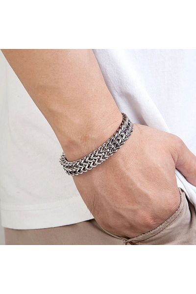 REDz Accessories Double Link Bracelet, Men, Stainless-steel, Silver