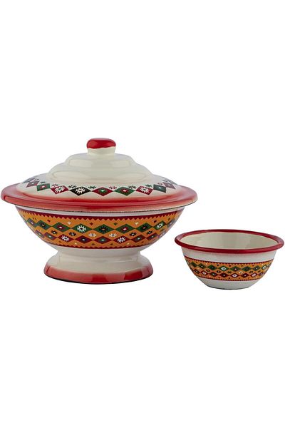 ALSAIF Al Saif Enamelware Iron Date & Seed Bowl Badia Design Size: 16cm, Color: Multicolor, K57675/16