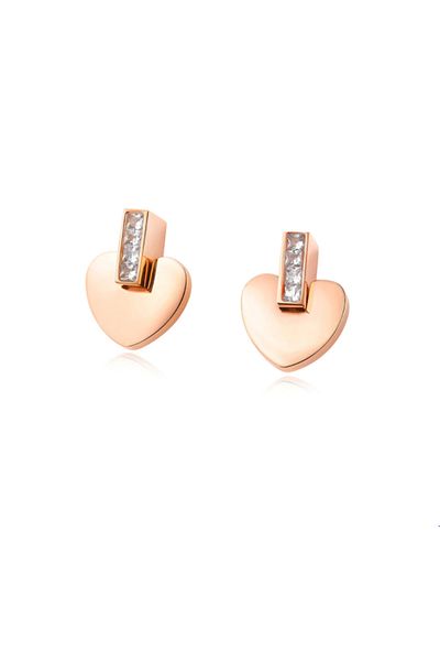 REDz Accessories Heart Earrings with Rhinestones, Stainless-Steel, Rose-Gold