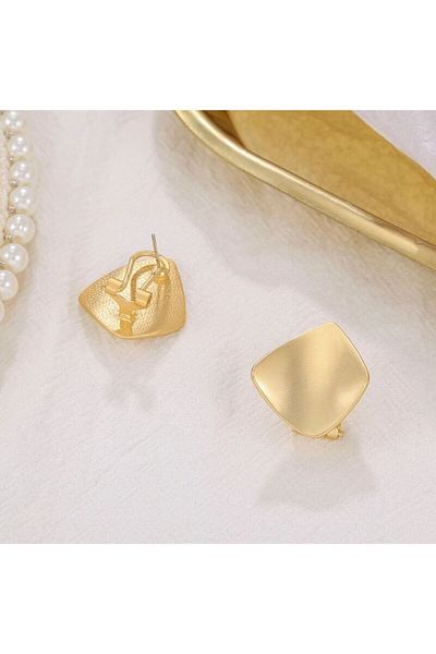 REDz Accessories Rosa Earrings, Square Shape, Stainless-Steel, Gold