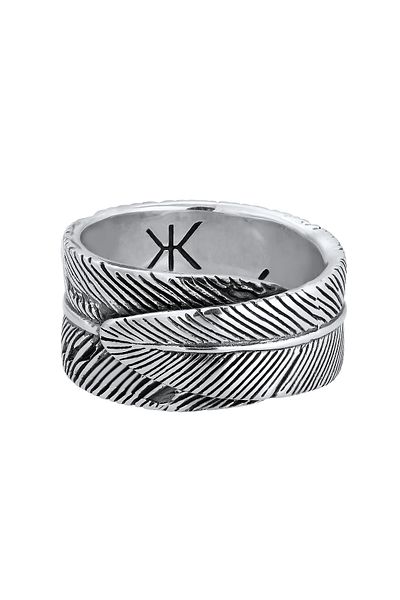 KUZZOI Ring Herren Feder Statement Chunky Vintage Trend Massiv In 925 Sterling Silber