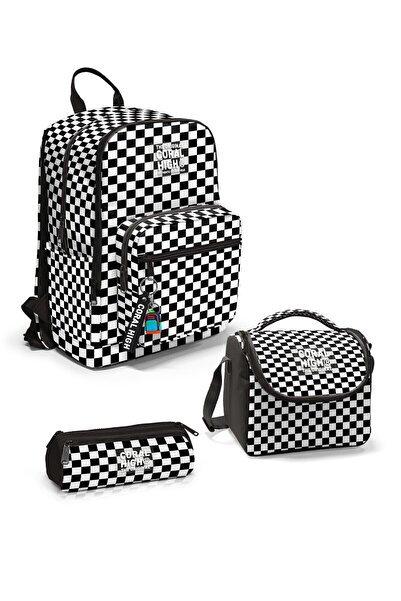 Coral High Set de 3 genți școlare în carouri alb-negru