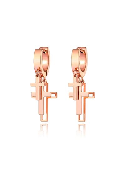 REDz Accessories Triple Earrings with Cruciulite, Stainless-Steel, Rose-Gold
