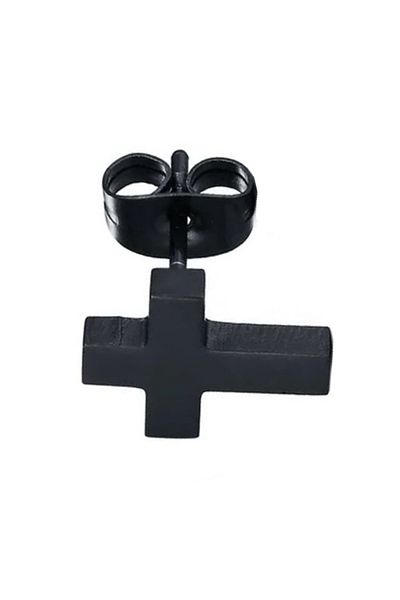 REDz Accessories Cercei cruce, gotic punk, pentru bărbați, închidere cu șurub, la modă, oțel inoxidabil, negru