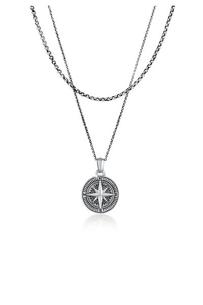 KUZZOI Halskette Herren Layer Anhänger Kompass aus 925 Sterling Silber