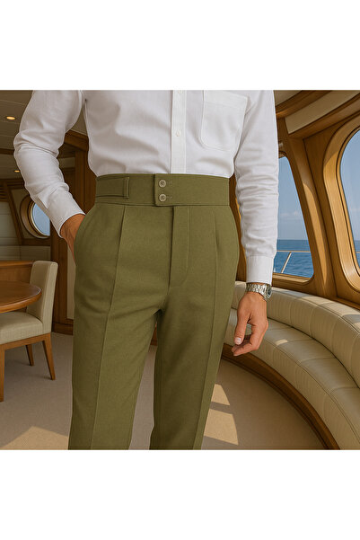 town walker Erkek Italyan Kesim Kumaş Pantolon Bel Düğmeli Old Money tarz