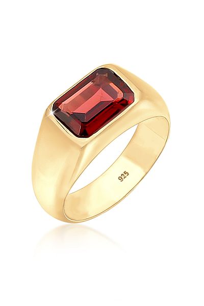 ELLI Ring Siegelring Trend Rot mit Granat in 925 Sterling Silber vergoldet