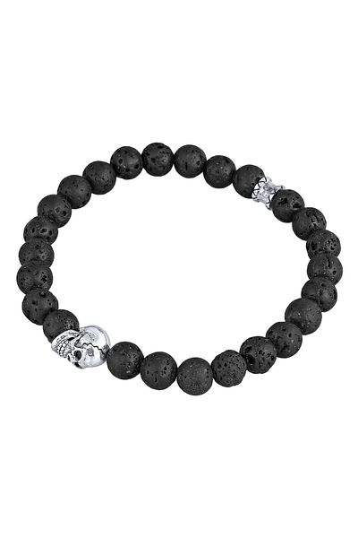 KUZZOI Armband Herren Totenkopf Cool mit Lavaperlen aus 925 Sterling Silber
