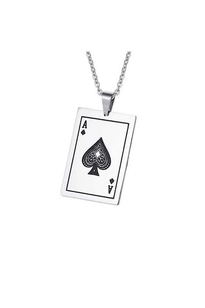 REDz Accessories Ace Of Spades Chain, Ace Of Spades Playing Card, Gothic, Men, Stainless-steel, Silver And Black