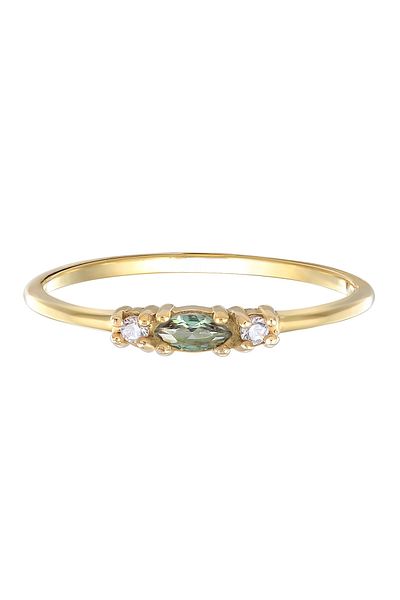 ELLI Ring Damen Marquise Vintage Elegant mit Zirkonia und synth. Saphir in 375 Gelbgold