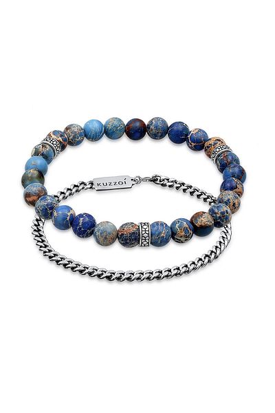 KUZZOI Armband Herren Beads 2er Set mit Achat Edelsteinen in 925 Sterling Silber