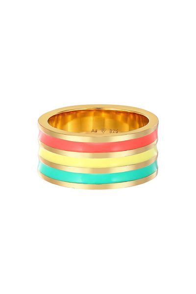 ELLI Ring Damen Band Breite Rillen Trend Mit Emaille Bunt In 925 Sterling Silber Vergoldet