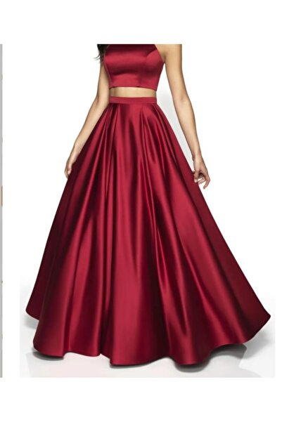 MERİT FASHION Maxi Boy Şık Kloş Saten Etek