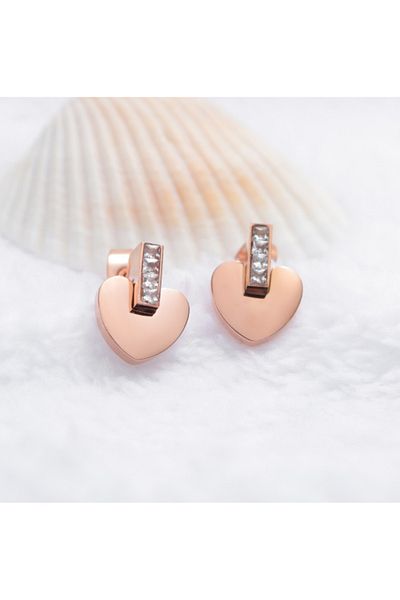 REDz Accessories Heart Earrings with Rhinestones, Stainless-Steel, Rose-Gold