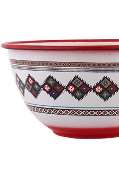 ALSAIF Bowl With Stand Made Of Iron, Enamel Coated, Leaf Design, 12cm, Multicolored