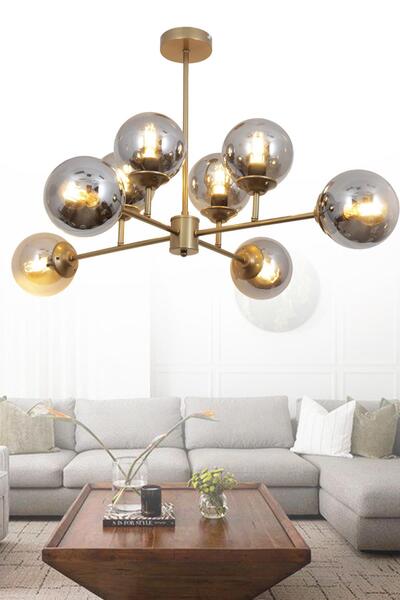 Taşcan Aydınlatma Nida 8 Li Eskitme Avize Füme Camlı Dekoratif Tasarım Yatak ...