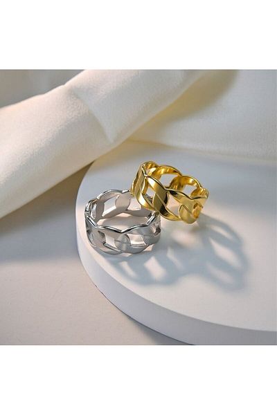 REDz Accessories Chainlink Ring, For Men, Fashion Design, Silver - Size 7 (59MM)