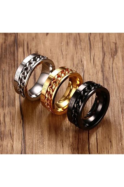 REDz Accessories Men's Ring, Chain And Roman Numerals, Black - Size 9 (64.6MM)