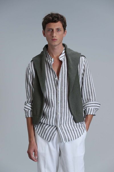 Lufian 111010624 Fast Hakim Collar Basic Shirt Comfort Fit Men's Shirt Green