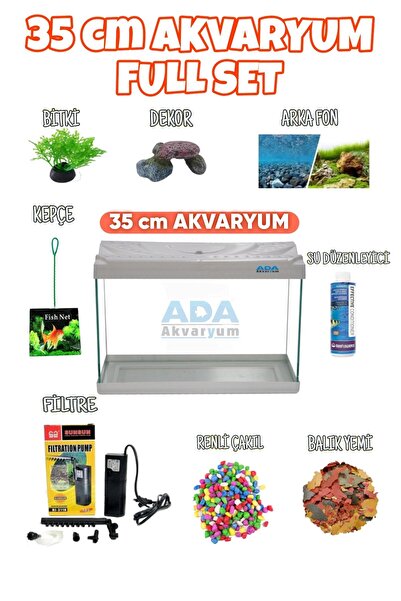 ADA AKVARYUM Full Akvaryum Seti Beyaz Renk 35x25x15 Cm 9 Parça