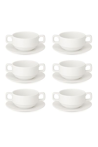 mastergold 6-Piece White Porcelain Soup Bowls with Handles – 10cm – Microwave Safe – Daily Use – Elegant Look