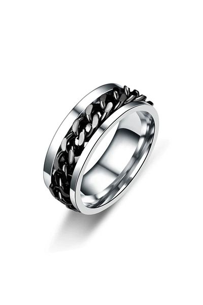 REDz Accessories Men's Anti-stress Link Ring, Silver/black - Size 7 (59MM)