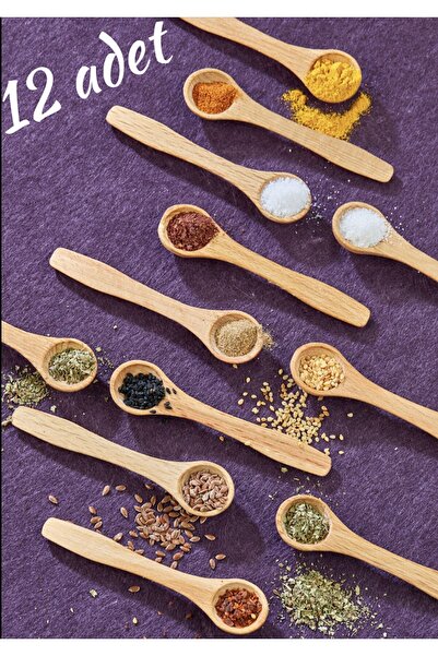 Carat Home 12 Adet Ahşap Baharat Kaşığı (11 CM) Lüks Tahta Kaşık Bal Reçel Kaşığı