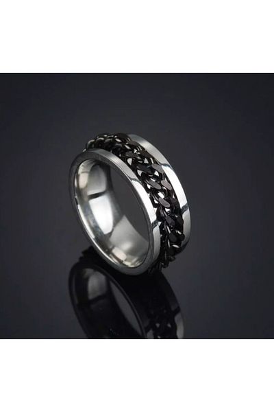 REDz Accessories Men's Anti-stress Link Ring, Silver/black - Size 7 (59MM)