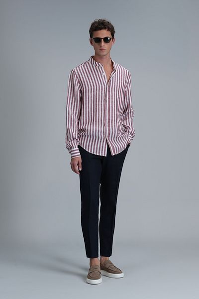 Lufian 111010624 Fast Hakim Collar Basic Shirt Comfort Fit Men's Shirt Claret Red