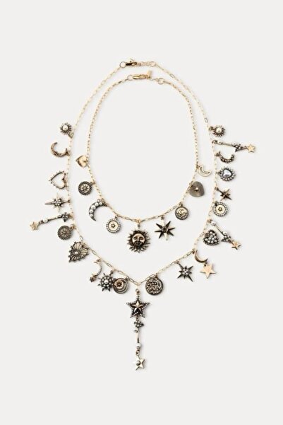 My Joyas Design ZR Model İkili Güneş Charmlı Kolye (50-68cm)