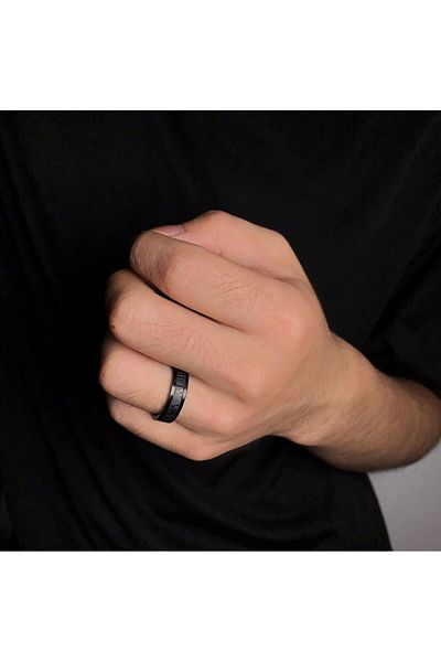 REDz Accessories Inel cu cifre romane, bărbătesc, design modern, negru - mărimea 9 (64,6 mm)