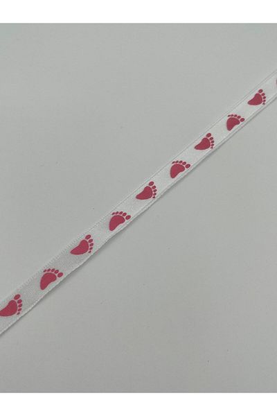 EvremStore Pink Footprint Printed Ornament Ribbon Single Sided 1 cm 10 Meters