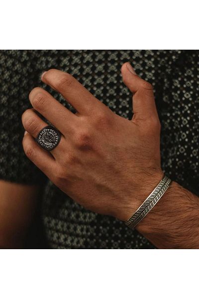 REDz Accessories Nordic Wolf Ring, Viking Runes, For Men, Wolf Head, Signet Type, Black Metal - Size 12 (72.3MM)