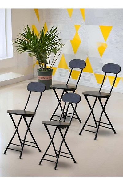 Taimi 4-Piece Folding Chair with Metal Frame , Portable Chair For Indoor and Outdoor Use - Black