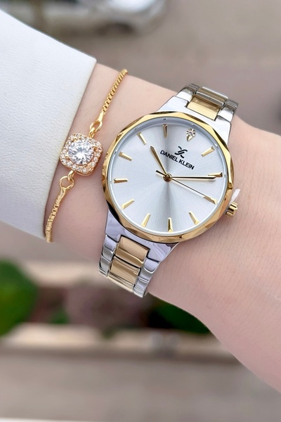 Daniel Klein Brand Gold Metallic Color Women's Wristwatch and Gift Bracelet