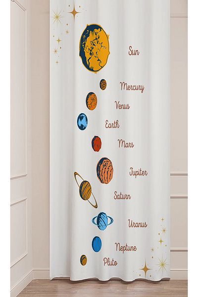 GREENDECOR Planet Names Space Sun Special Design Digital Printed (Single Wing) Modern Children's Room Background Curtain