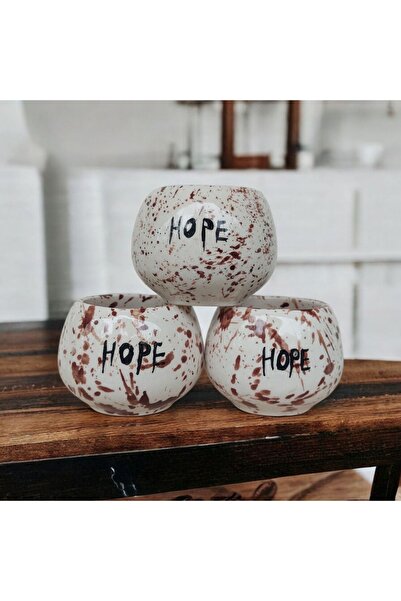 Kübistseramik Handmade Ceramic Splash Brown Hope Written Mug Cup