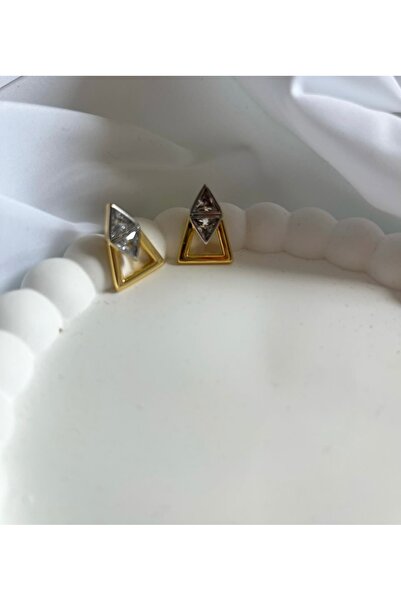 ALİA Gold-Silver detaylı zirkon taş kadın küpe