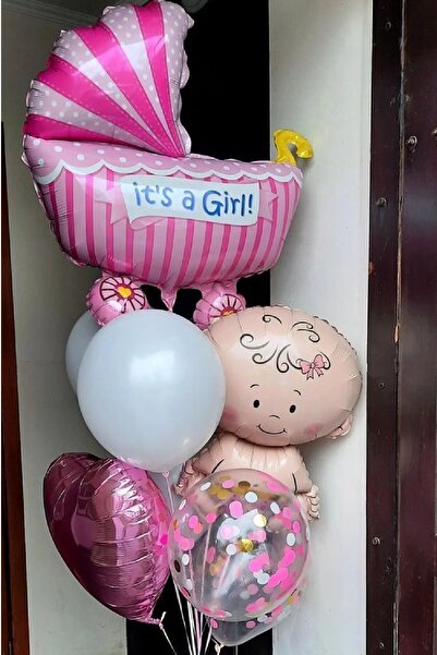 BKMC PARTY KIZ BEBEK YENİDOĞAN HASTANE EV BABY SHOWER SÜSLEME FOLYO BALON SETİ