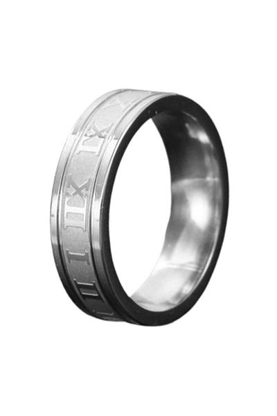 REDz Accessories Inel cu cifre romane, bărbați, design modern, argintiu - mărimea 11 (69,7 mm)