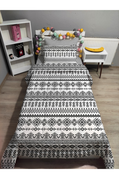 yok yok evim eve dair her şey Kapitone Siyah Etnik 4parça(%100PAMUK 100X200 LASTİKLİ ÇARŞAFLI) Tek Kişilik Yatak Örtüsü Takımı