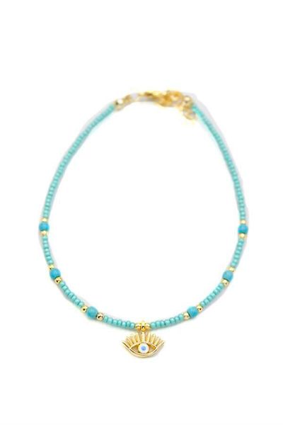 MR RZN STORE Beaded Eye Anklet - Water Green