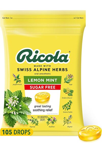 Ricola قطرات الحلق العشبية لعلاج السعال بنكهة الليمون والنعناع الخالية من الس...