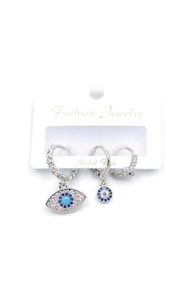 Royaleks 3-Piece Evil Eye Earrings - Silver